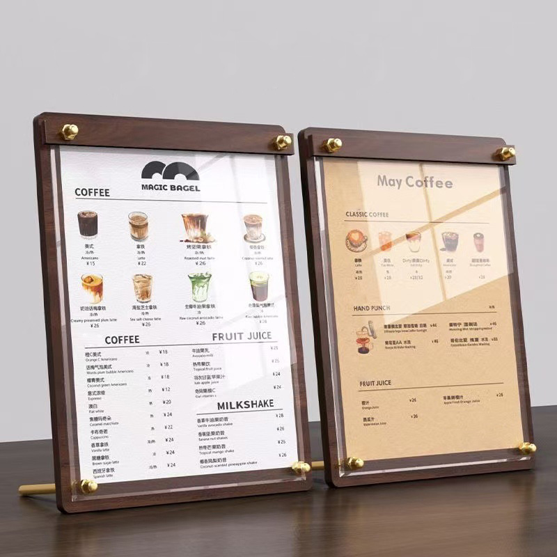 Custom Map Poster - ป้ายเมนูอะคริลิคลายไม้แบบกำหนดเองขนาด A4/A5 พร้อมขาตั้งสำหรับร้านชานมและกาแฟ ป้ายสั่งอาหาร ป้ายโฆษณาตั้งโต๊ะ