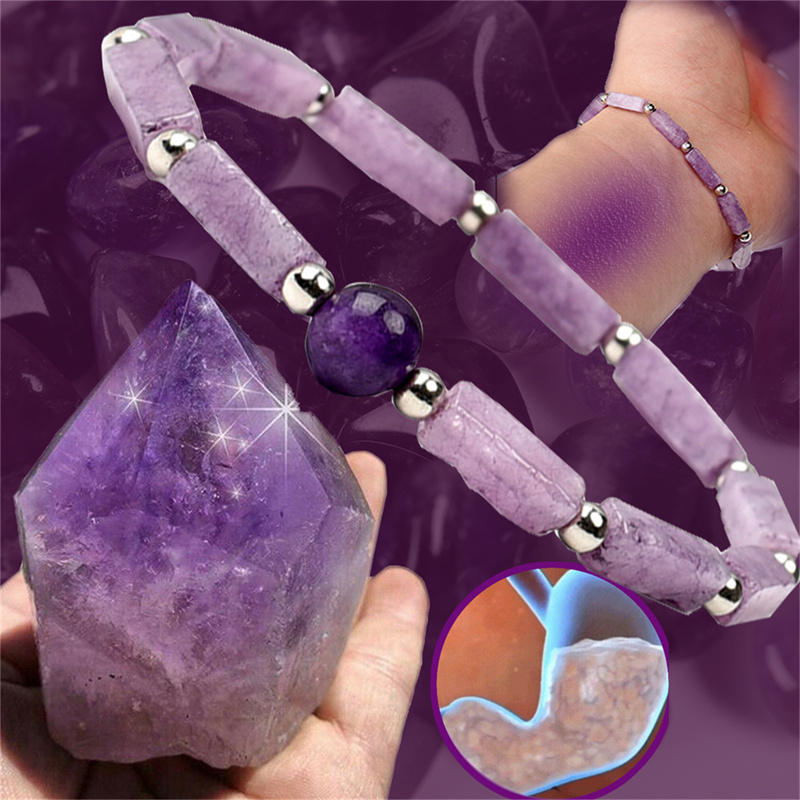 Coordinates Bracelet - 1ชิ้นสร้อยข้อมืออเมทิสต์ทำให้ร่างกายบริสุทธิ์สร้อยข้อมือลูกปัดอเมทิสต์ธรรมชาติสำหรับผู้หญิงบรรเทาความเหนื่อยล้าสูญเสียน้ำหนักของขวัญ